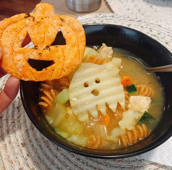 Homemade Chicken Boo-dle Soup and Crackor-Lanters